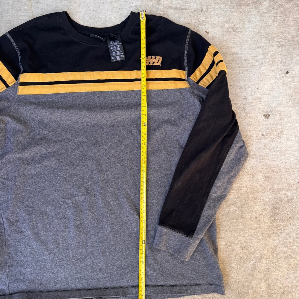 Harley Davidson Mens XL Long Sleeve Colorblock Shirt Black Gray Yellow Biker Tee - Picture 6 of 8